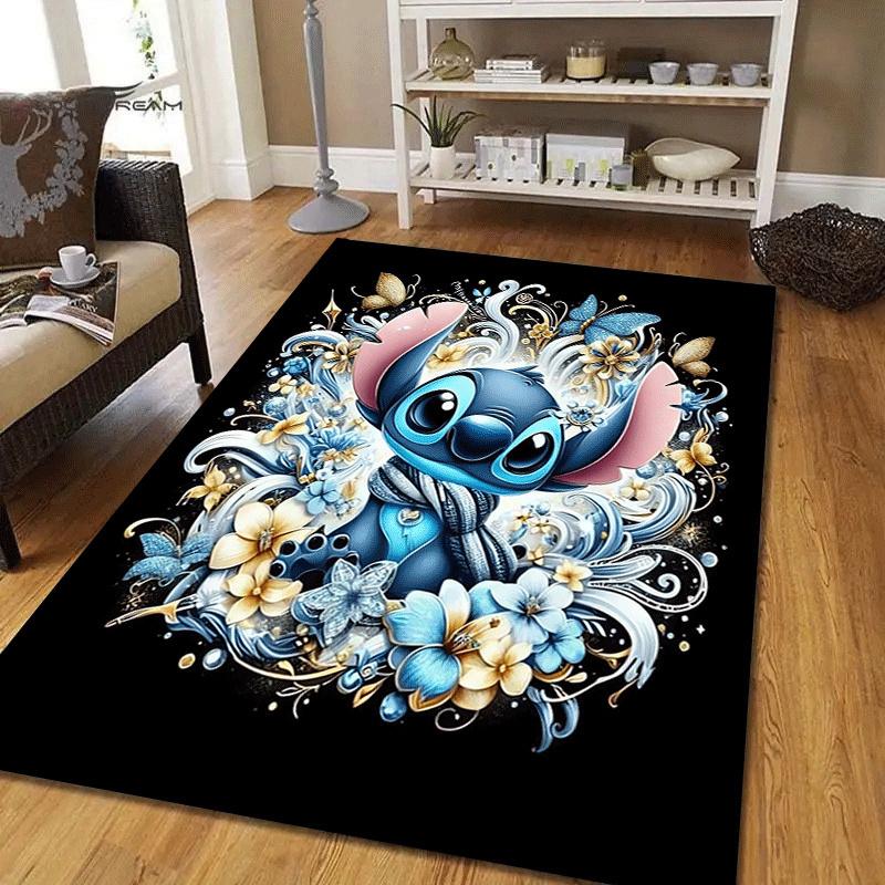 1pc Cute Stitch Pattern Area Rug Soft Flannel Floor Mat for Living Room,Office,Bedroom and Carpet,Sofa Coffee Table Floor Mat