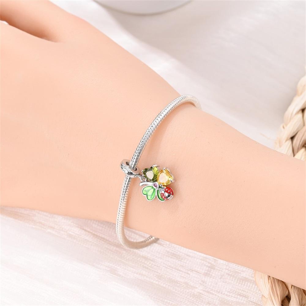 Spring Day Series Copper Metal Clover Horseshoes&Flowers&Bottles Dangle Charm Bead Component Compatible With Brand Bracelet High Quality Fine Jewelry