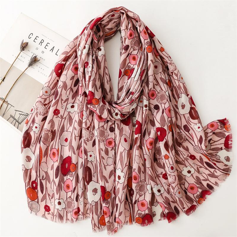 Atmungsaktiver Gartenblumen Viskose Weicher Schal Boho Chic Dickes Fransen Schal Damen Perfekt Für Reisen & Freizeit Muslimischer Hijab 180*90cm