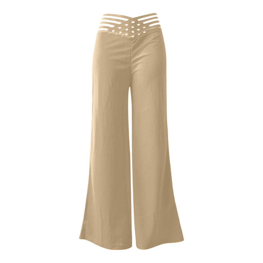 Damenhose mit hohlem Gürtel, Temperament, Schlaghose, hohe Taille, lässige Hose mit weitem Bein