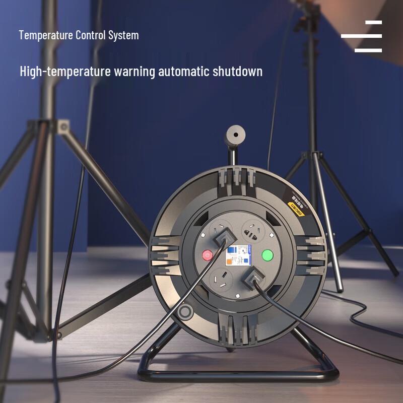 Deli 380V Industrial Cable Reel with 4-Outlet Power Strip, 50m CN plug (adapter included)