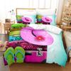 Straw Hat, Sand Beach, Scenery Comforter Bedding Sets Mainland China Microfiber Duvet Cover Set For Color Of Summer Green Blue
