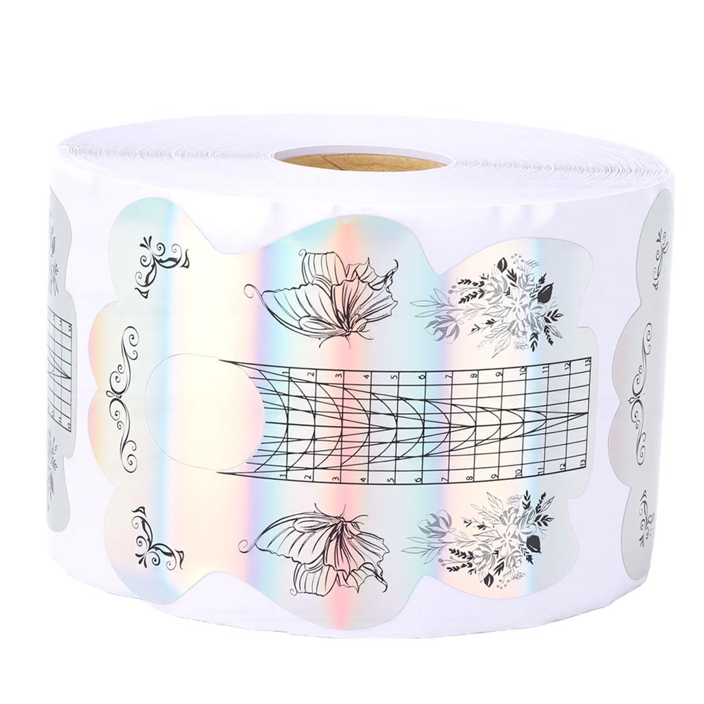 300 Pcs Nail Forms Length Self Adhesive Nail Extension Stickers Holographic with Clear Alignment Lines