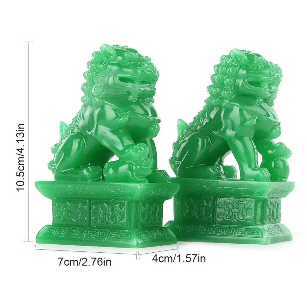 1 Pair Jade Green Natural China Traditional Guardian Lion Statues Hand Carved Foo Dogs Sculpture Crafts Home Feng Shui Decor