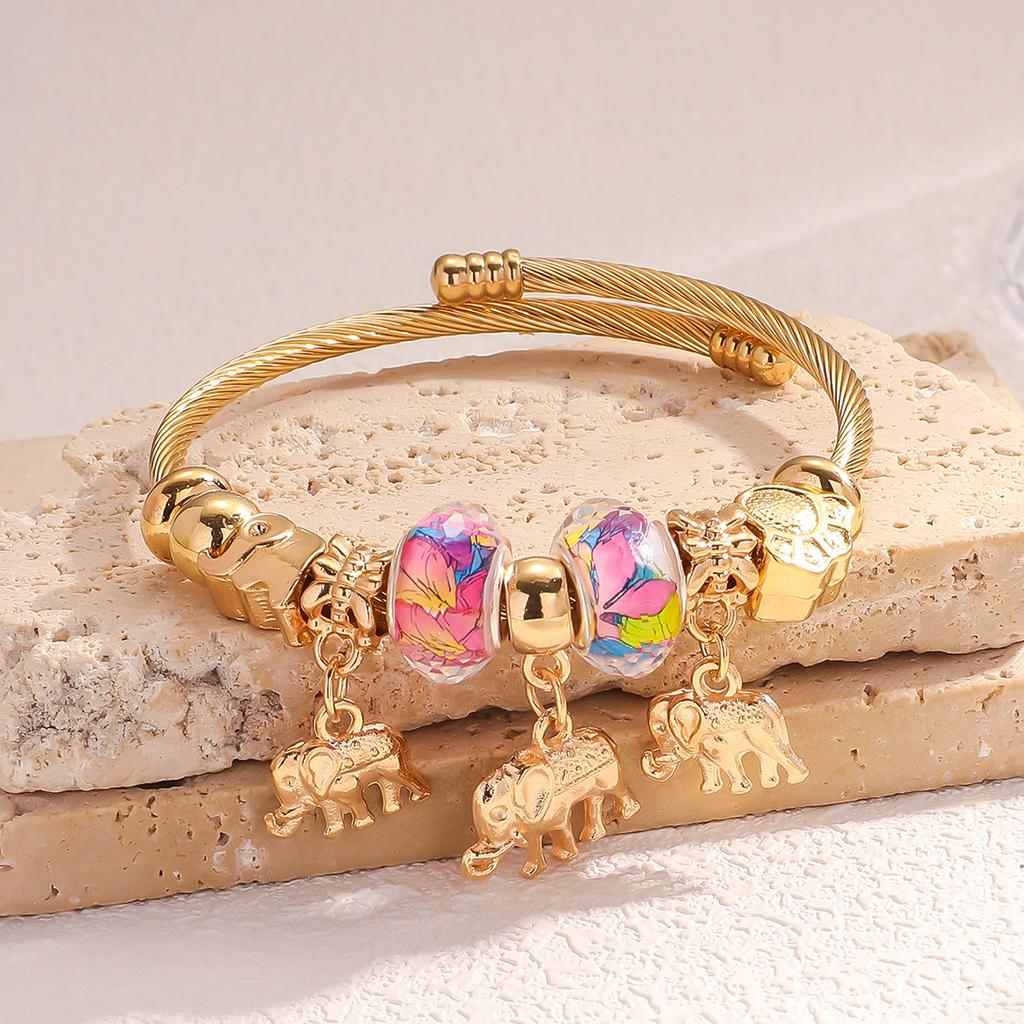 Adjustable Titanium Steel Bracelet Fashion Beaded Key Bracelet With Crystal And Lock Charm Design Women Jewelry