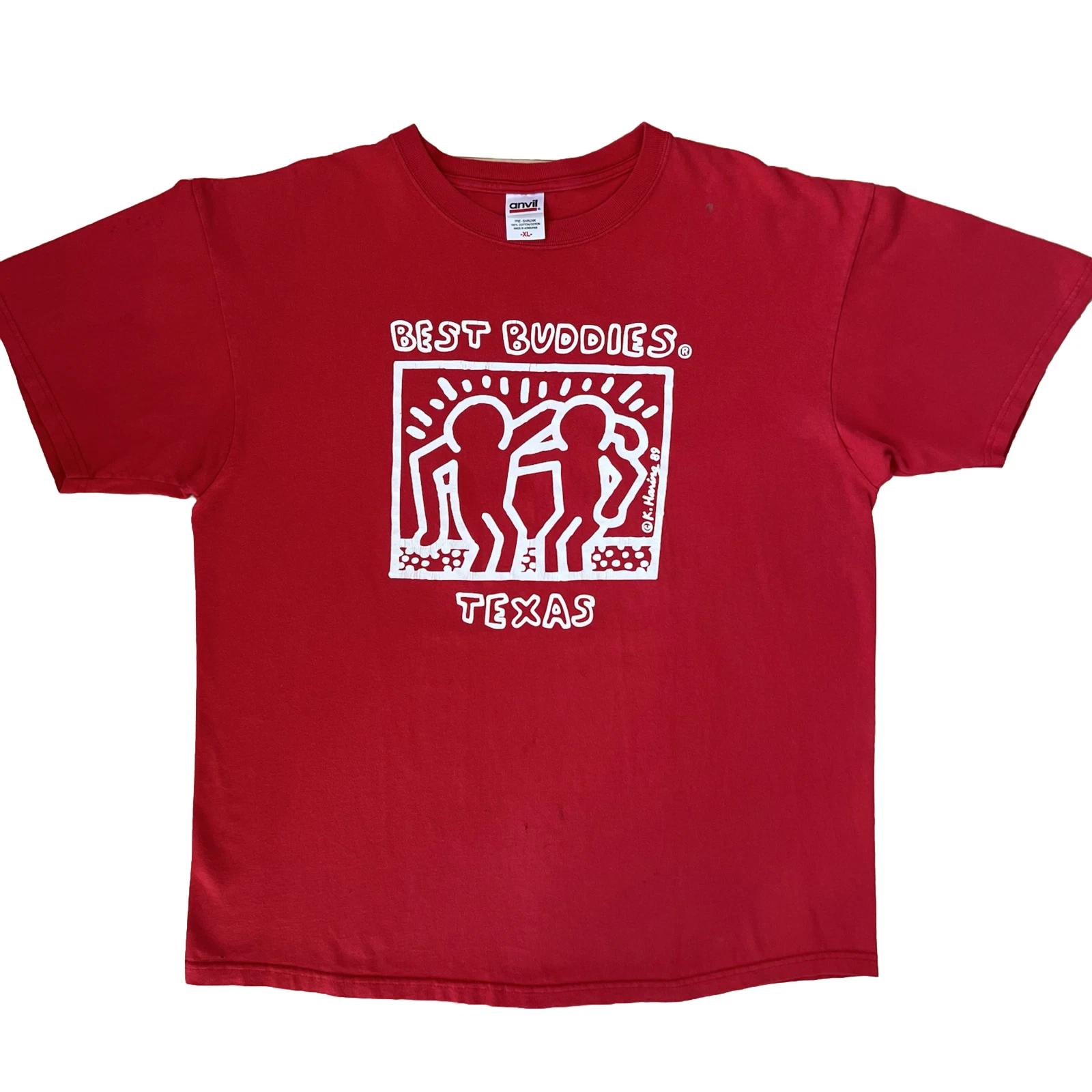 Vintage Keith Haring Shirt XL Red Texas Y2K Art Streetwear New York Best Buddies L