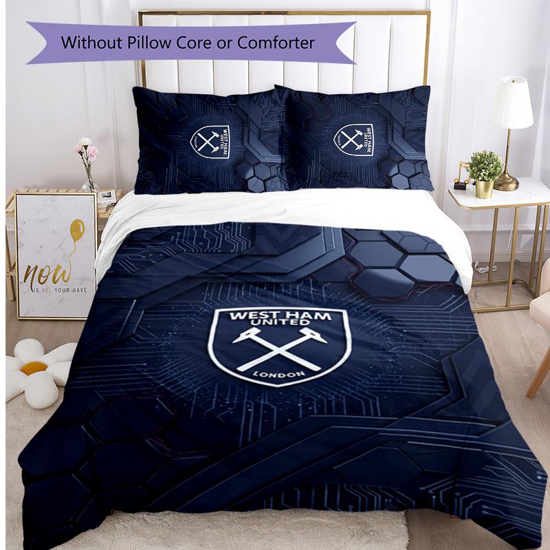 Set Lenzuola Stampato West Ham United Football 3 Pezzi, Comodo Set Copripiumino per Camera da Letto Amico della Pelle