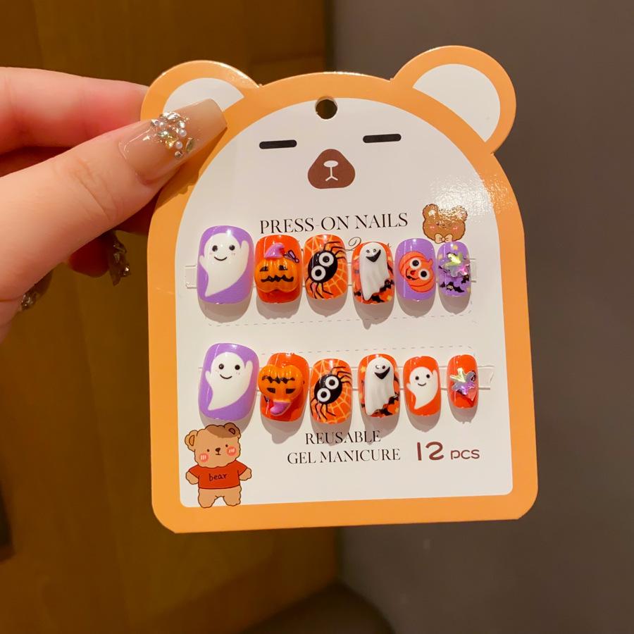 Children's Long-Style Wearable Nail Stickers with Jelly Glue - Cute, Fresh, and Removable Nail Art for Girls