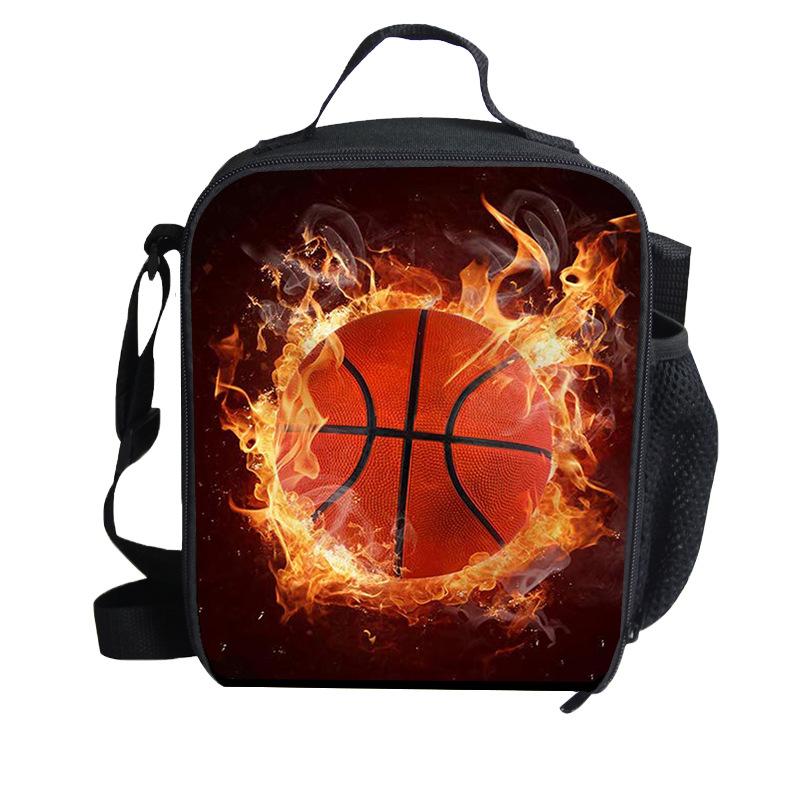 Borsa termica per il pranzo stampata con pallacanestro, borsa isolata, borsa bento, borsa a mano, borsa a tracolla per bambini per esterni