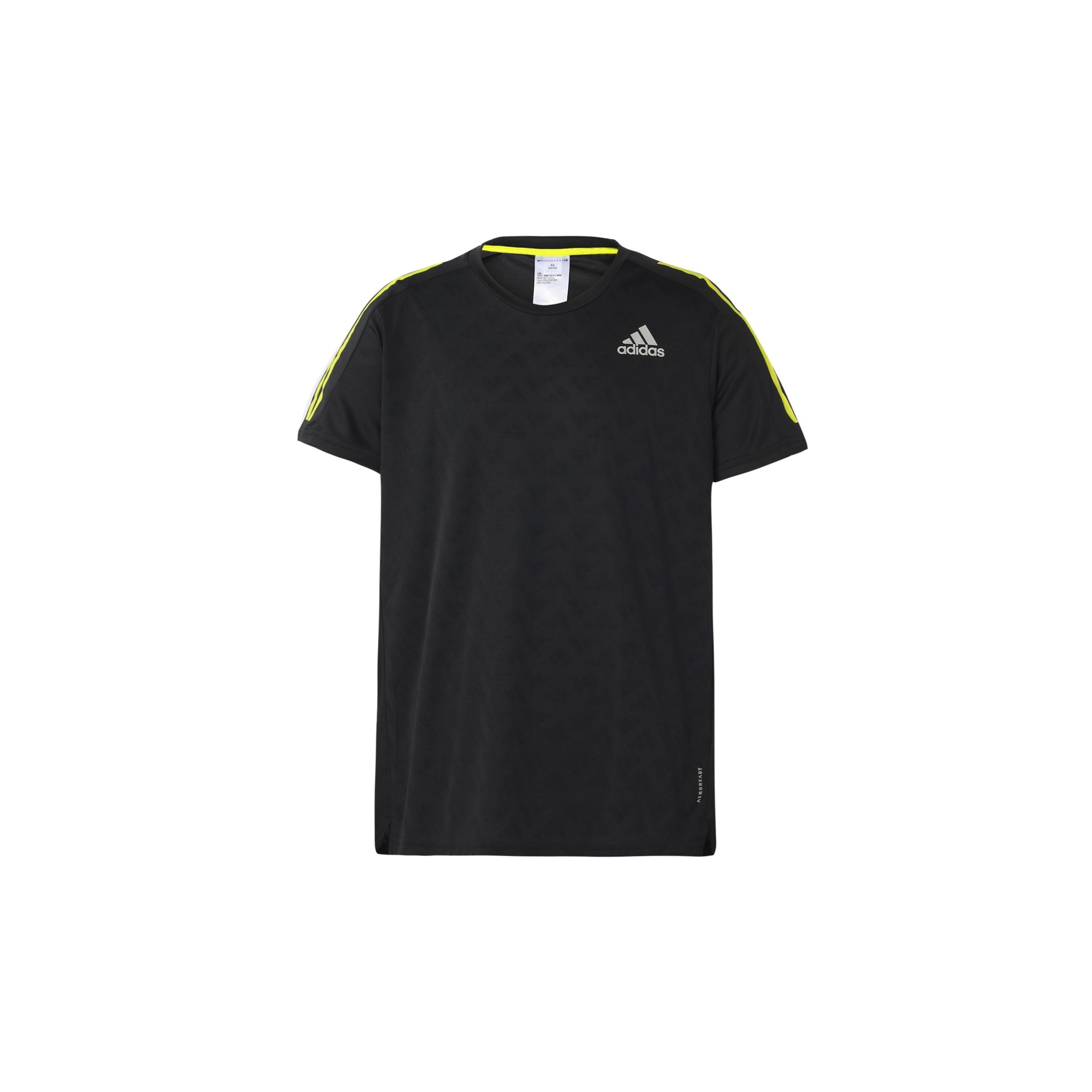 adidas Sports Training Quick Dry Stripe Printing Short Sleeve Black Men s GM6002 S