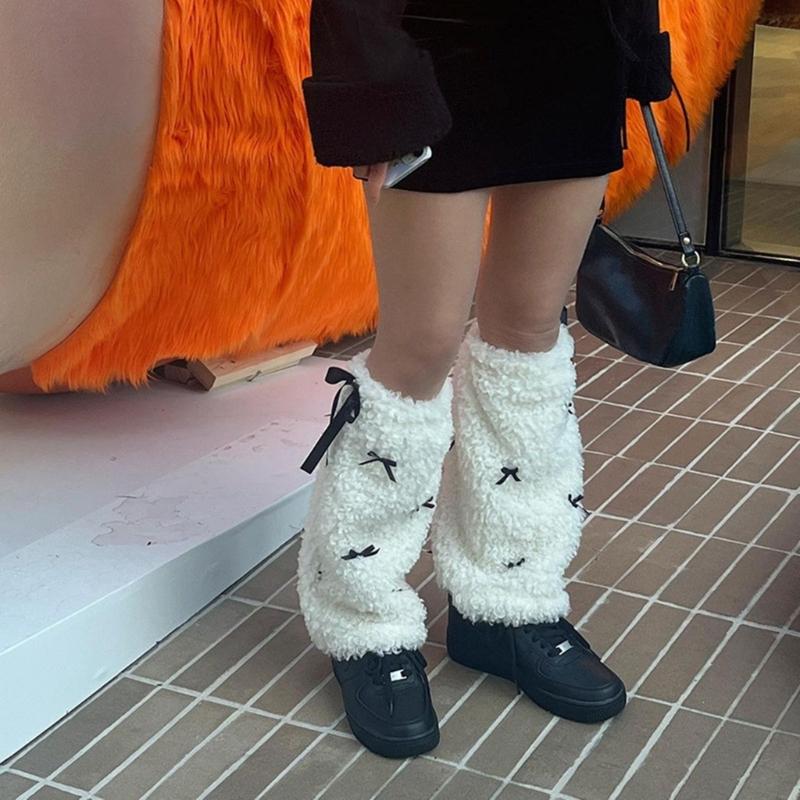 Schleife Pelz Beinstulpen Winter Pelzig Lange Stiefelmanschetten Flauschige Schuhabdeckungen Partykostüm für Feiertag Festival Aufführungen Spiel