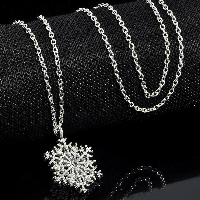 Fashion Charms Lady Crystal Snowflake Zircon Flower Silver Plated Necklaces Jewelry For Women