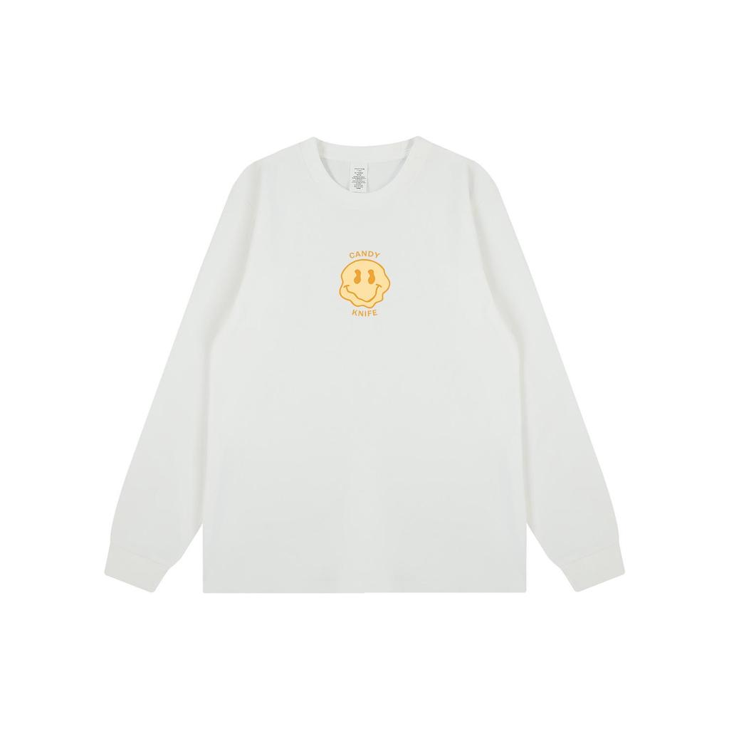 Trendy Retro Hong Kong Style Printed Couple Cuffed Sleeve Loose Long Sleeve T-shirt