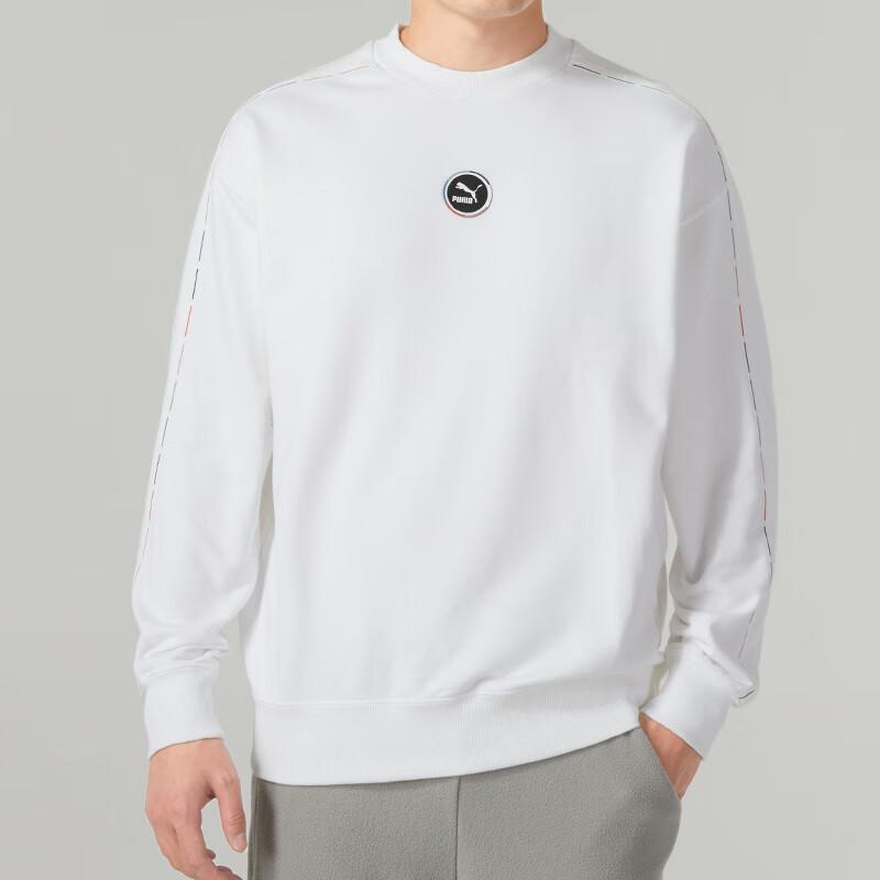 Puma Solid Color Logo Print Crew Neck Sweatshirt Unisex Tops White 535382-02