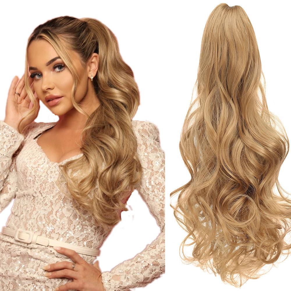 Damski duży klips do drapania fala długi kucyk kręcone włosy 18 calowa peruka