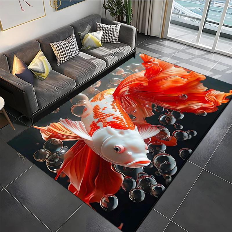 Koi fish print area carpet non-slip, soft crystal velvet floor mat multicolor design decoration for bedroom and living room