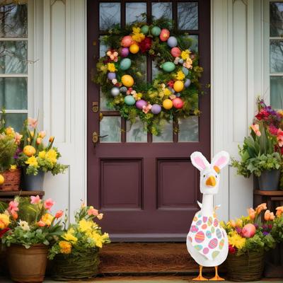 Yousheng Easter Porch Goose Outfit Spring Lawn Garden Goose Clothes with Bunny Ear And Bandana for 23" Cement or Plastic Goose Statue
