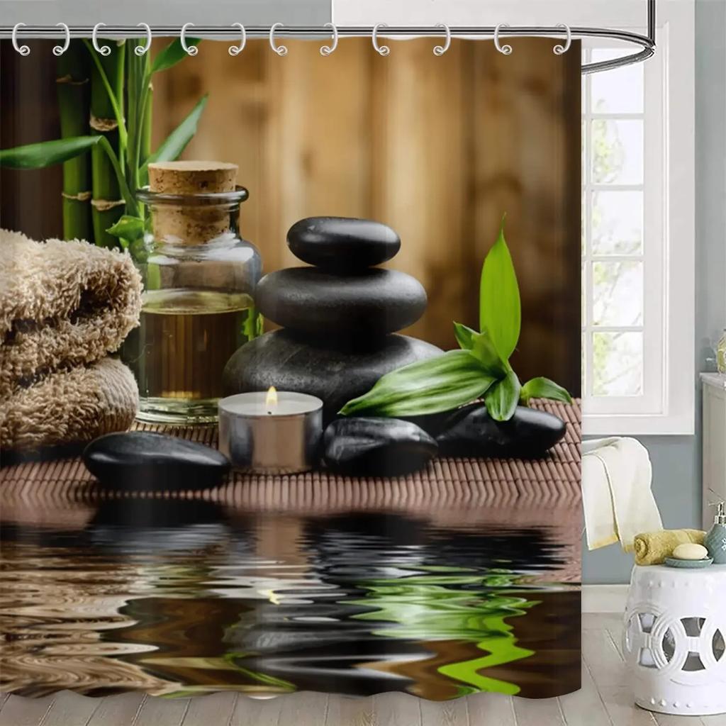 Pebble Printed Shower Curtain Mildew Washable Curtain with Hook Bathroom Decorative Curtain Rocks 3D Shower Curtains 240*180cm