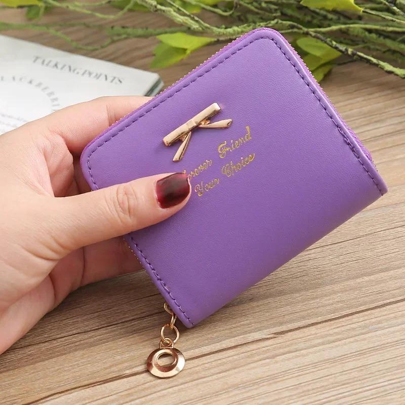 1PC Wallet Female Short for Coins New Cute Candy Bow Women Small Leather Wallets Zipper Purses Girls Lady Purse Multi-colored