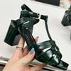 Fashion Cross Strap Square Toe Chunky Heel Women Sandals Solid Color Open Toe Real Patent Leather 6.5Cm Heels 2025 Newest Summer Sandals