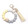 Elegant Silicone Bead Keychain Bracelet with Leather Tassel - Women's European and American Style