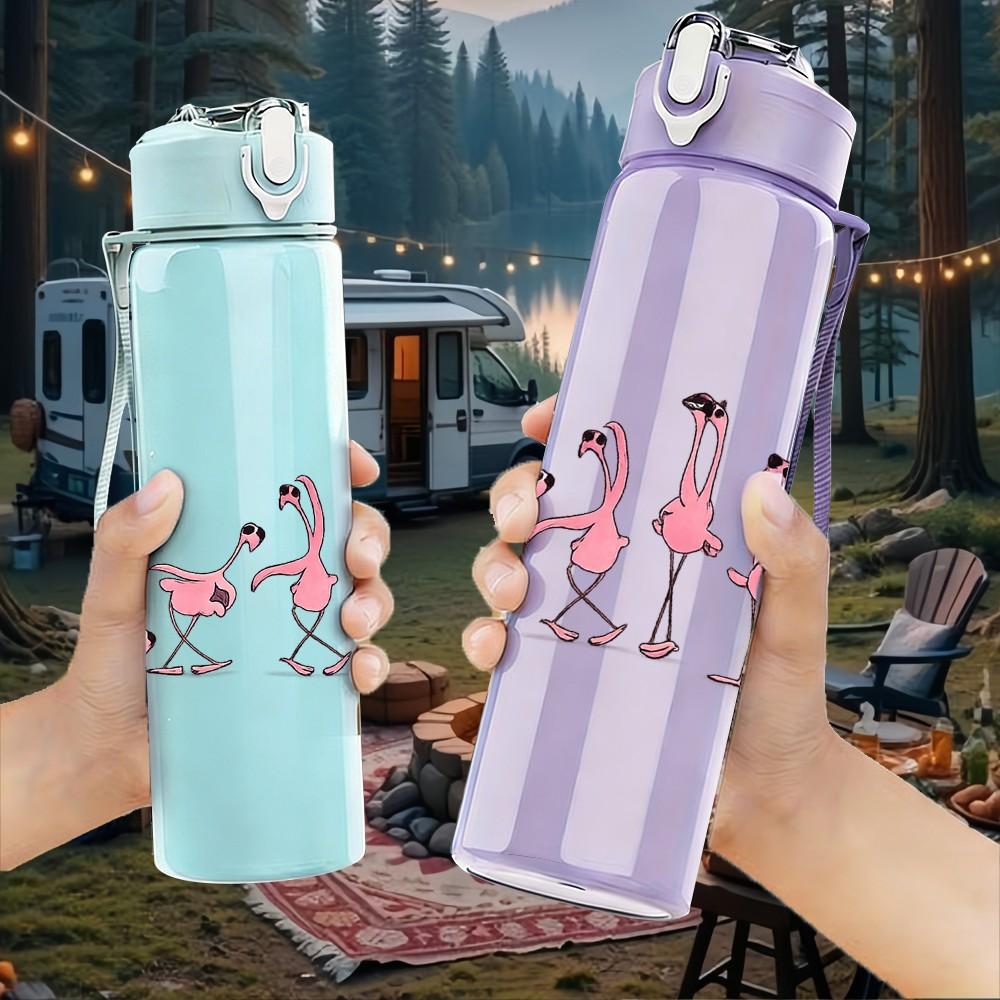 1PC Pink Flamingo Party Silhouette Print 750ml Color Plastic Sports Water Bottle Leakproof Flip Straw Lid Suitable for Sports Office Home Use