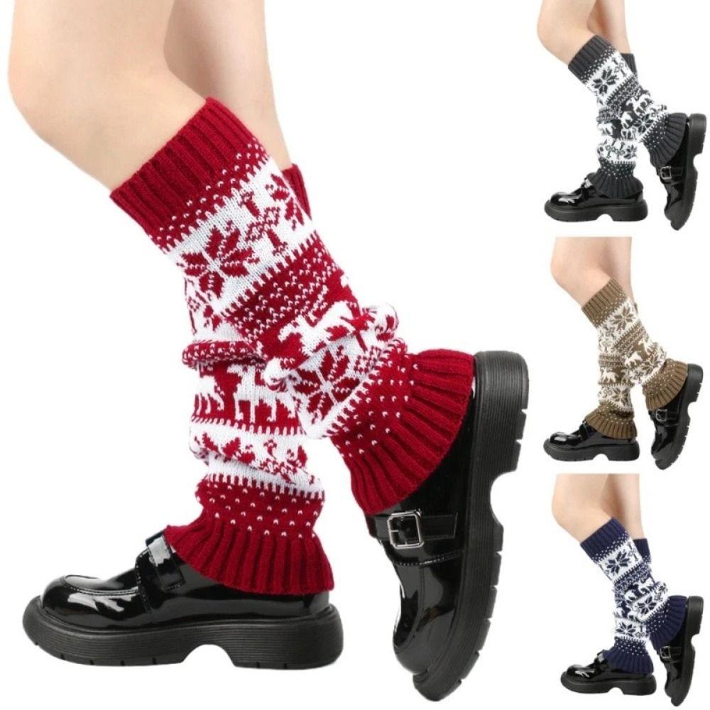 Retro Women Knitted Sock Deer Calf Socks Gifts Christmas Winter Leg Warmers