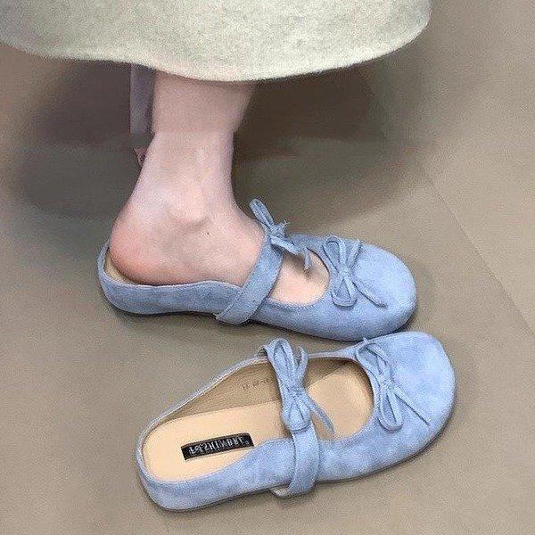 Soft leather version~ Double bow suede bag head drag, new retro thick-soled inner height-increasing Boken shoes in summer 2025