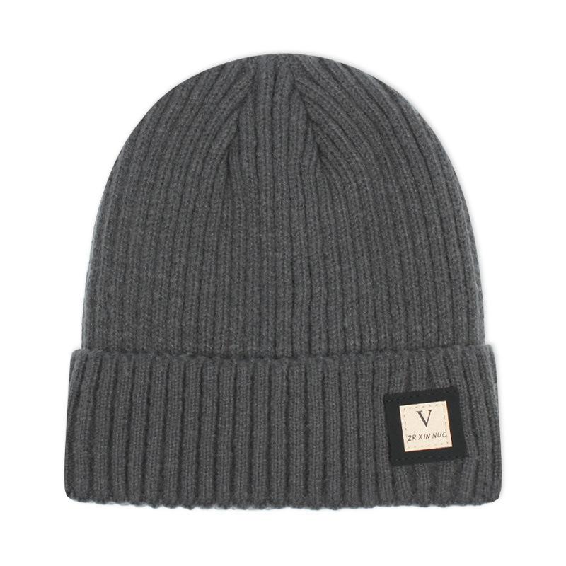 

Мужская зимняя утепленная шерстяная вязаная шапка с флисовой подкладкой, модная универсальная однотонная шапка в корейском стиле темно-серого