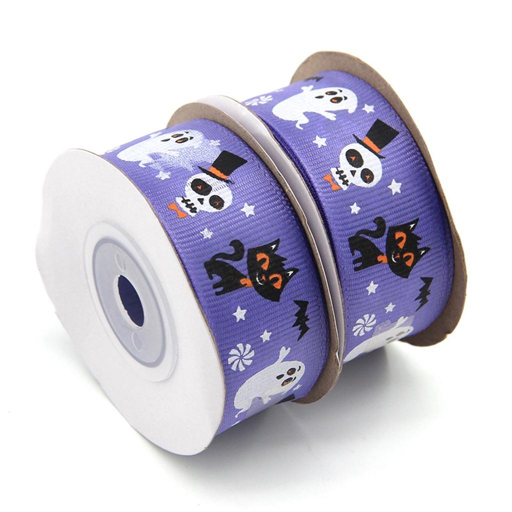 10 Yards/Roller Halloween Themed Polyester Grosgrain Ribbon Spooky Pattern Ribbon For Holiday Decor Diy Crafts Multiple Widths