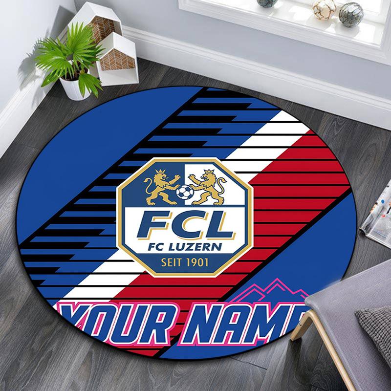 Custom Name FC Luzern Round Area Rug,Carpet Rug for Living Room Bedroom Sofa Playroom Decor,Non-slip Floor Mat