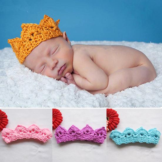 Cute Newborn Baby Girl Boy Crochet Crown Tiara Headband Knitted Headwear