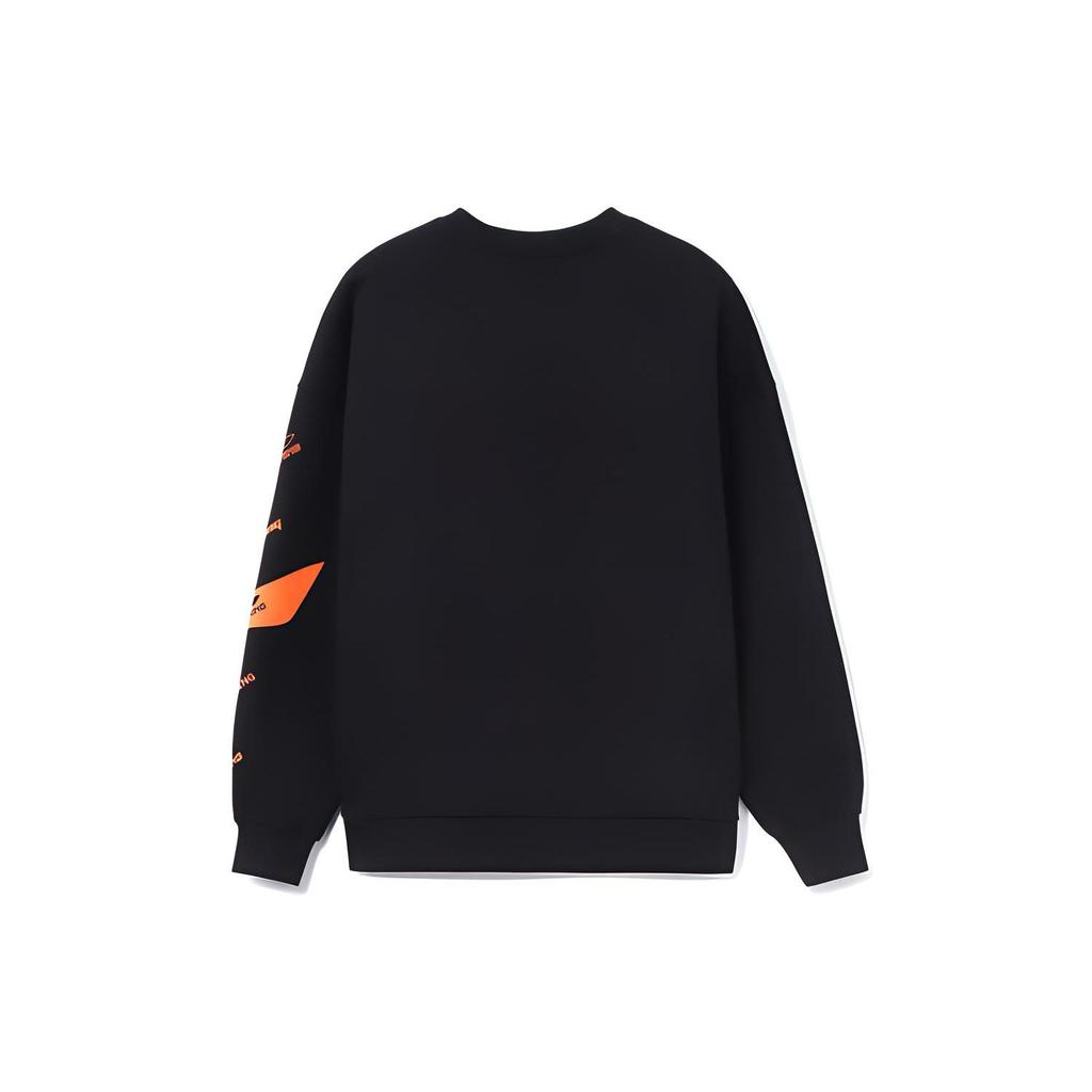Li Ning Training Series Color Block Logo Print Loose Pullover Sweatshirt Unisex Sweatshirt Black AWDRD38-1