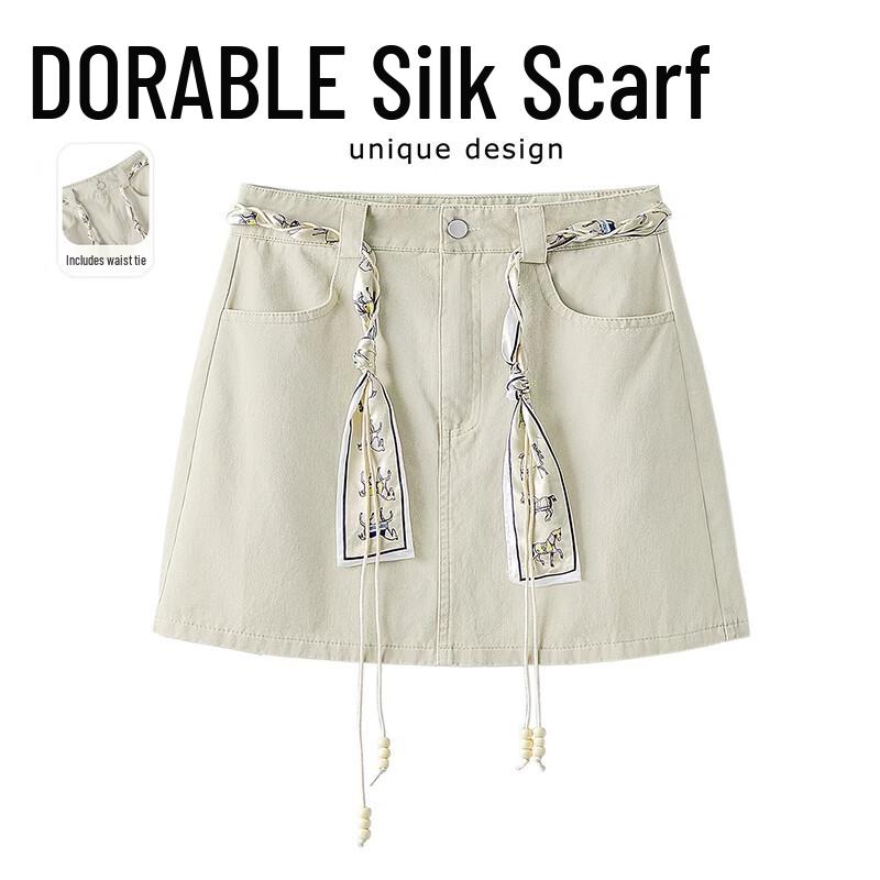 Women s High-Waist Washed Denim A-line Skirt L