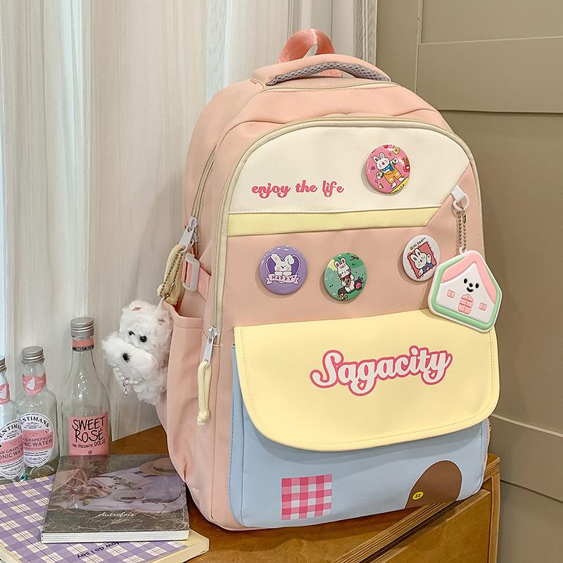 College Style, High Value, Fresh and Sweet Backpack, Junior High School Students Contrasting Color Splicing Large-capacity Backpack