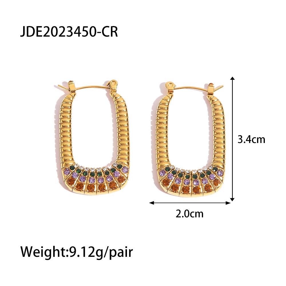 New Arrival Ins Popular Colourful Zircon Inlaid Luxury Earring Stainless Steel PVD Gold Plated Dainty Earrings Ins Style золотой