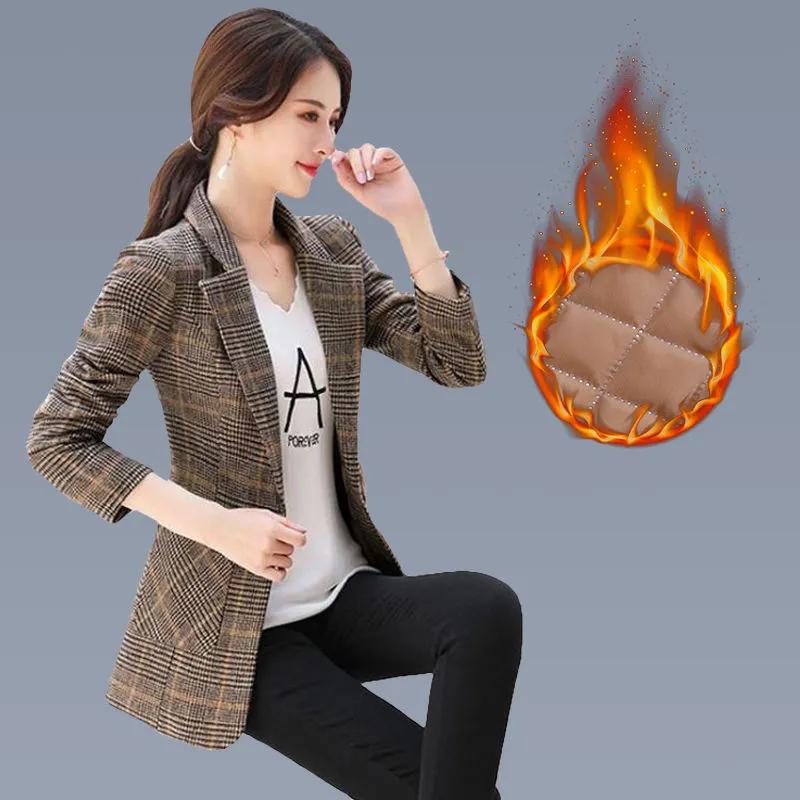 Women Spring Autumn Plaid Blazer Long Sleeve Slim Checked Coat Formal Jacket Office Suit Lady Outerwear