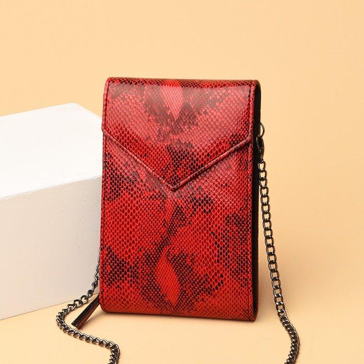 Leather Long Mobile Phone Bag Chain Single Shoulder Oblique Span Women'S Bag Bag Flower Snake Pattern Multi-Function Card Bag Wallet