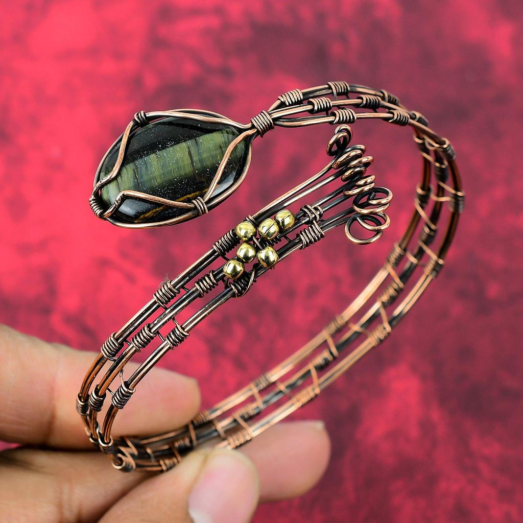 Pietersite Bangle Copper Wire Wrapped Cuff Bracelet Handmade Designer Bangle Gemstone Jewelry Adjustable Bangle Copper Jewelry Gift For Wife