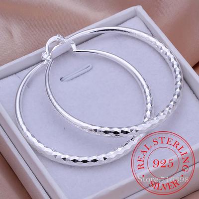 Kadınlar için 925 Ayar Gümüş Hip Hop Yuvarlak Küpe Büyük Daire 5.1 cm Piercing Hoop Küpe Dropship Tedarikçiler