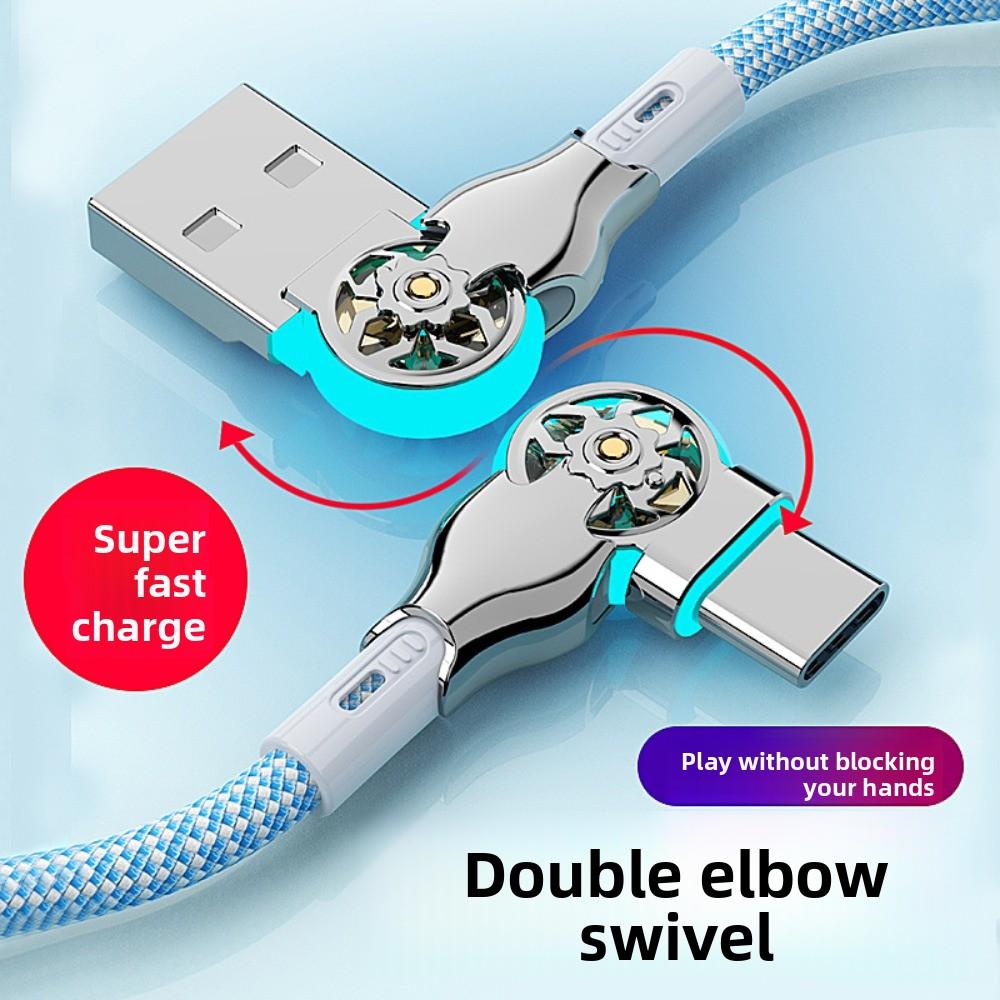Double Bend 180 Degree Data Cable 66W Elbow Data Line Rotation Phone Charging Cable  Smartphone