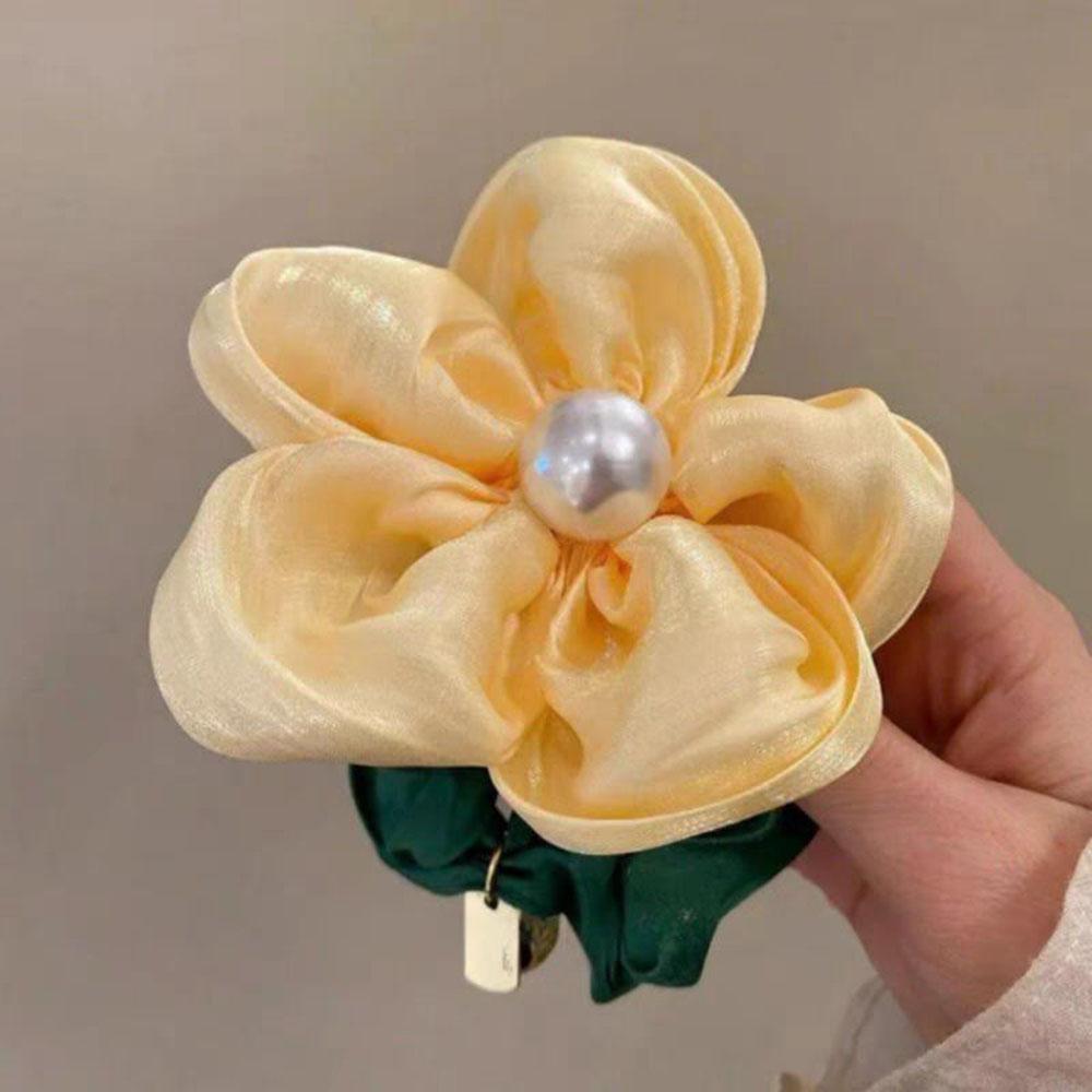 Elegantes Perlen Strass Blume Haarband Organza Stretch Scrunchies Für Frauen Mädchen Haarschmuck Kopfschmuck Pferdeschwanzhalter