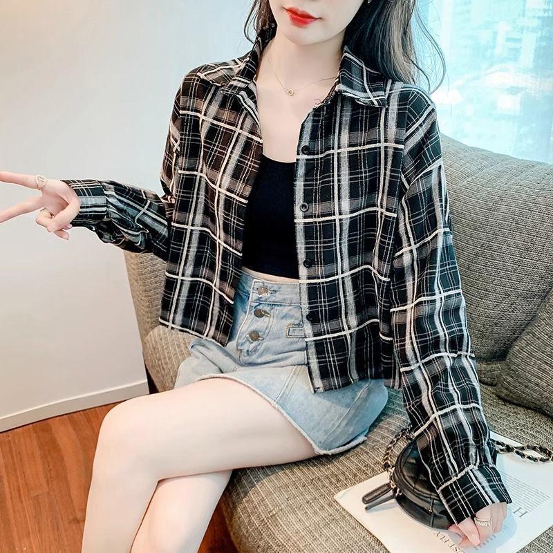 

Кардиган с пуговицами и карманами, пиджак с лацканами, рубашка в клетку в стиле ретро, универсальная модная повседневная кофта с длинным рукавом S чёрный