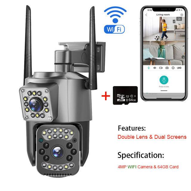 New 2K HD Waterproof EU IP Camera Wifi 4G Sim Card PTZ 4MP Dual Lens Outdoor AI Human Tracking Color Night Vision CCTV Security Camera