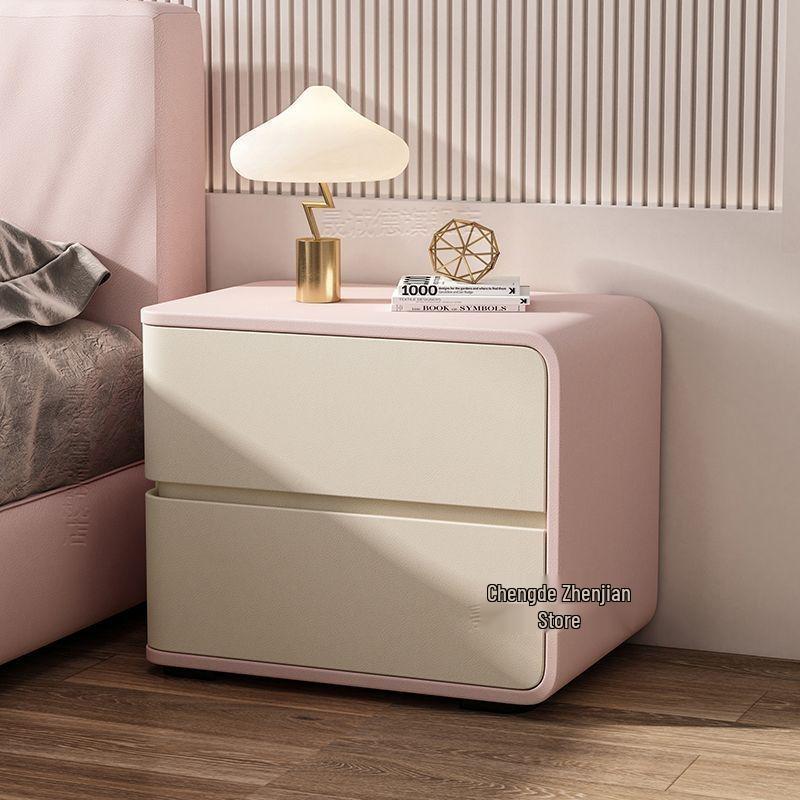 Modern Cream Leather Bedside Table - No Installation Needed