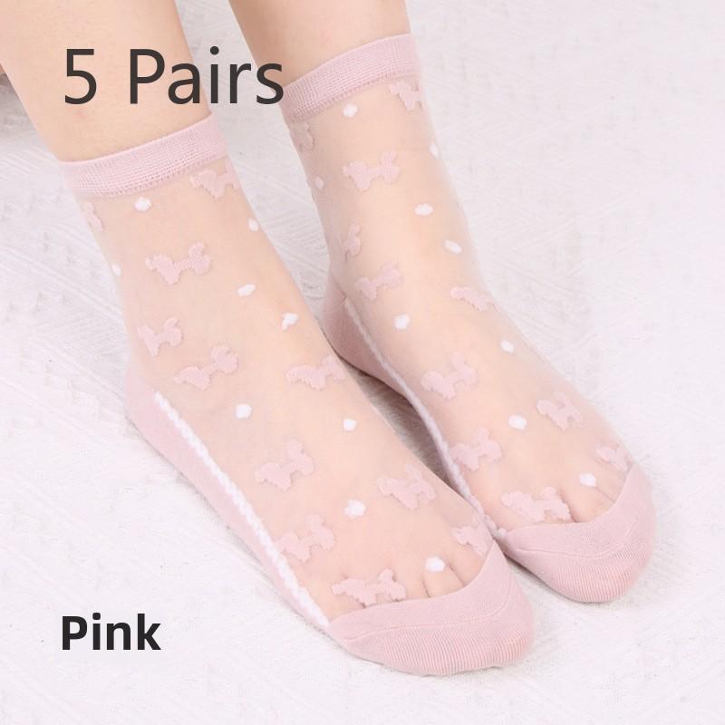 5 Paar Frühling und Sommer Freizeit Mode Transparente Atmungsaktive Glasstrümpfe Kristallstrümpfe