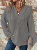 Women's Waffle Knit Hoodie V Neck Button Drawstring Hoodies Casual Long Sleeve Pullover Sweatshirt