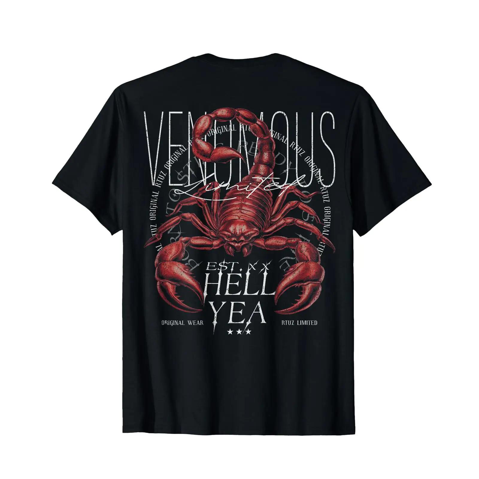 

Hip Hop Urban Vintage Edgy Y2K Backprint Streetwear Scorpion T Shirt black vintage Washed Soft Comfortable streetwear 5XL різнокольоровий