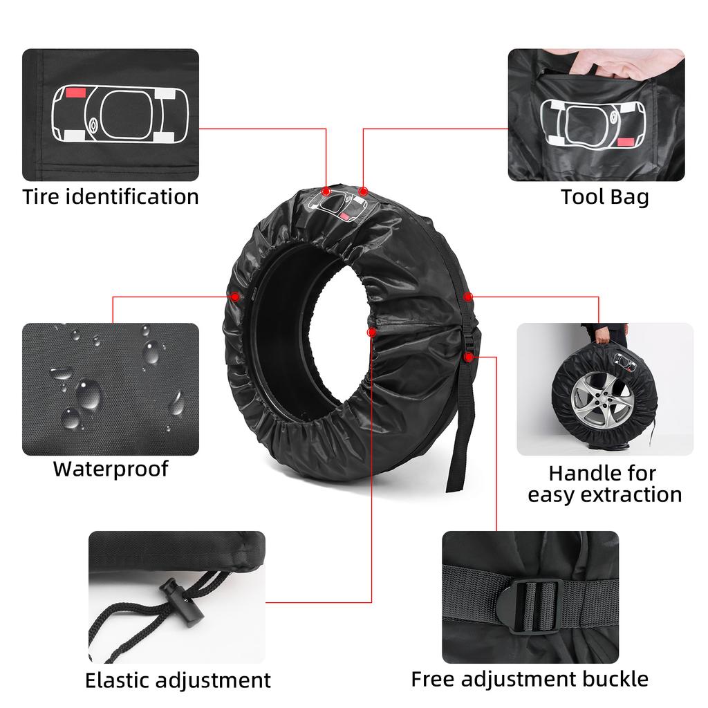 AD 4PCS Black Car Spare Tire Cover Case Polyester Wheel Tire Storage Bags Vehicle Tyre Accessories Dust-proof Protector Stylin