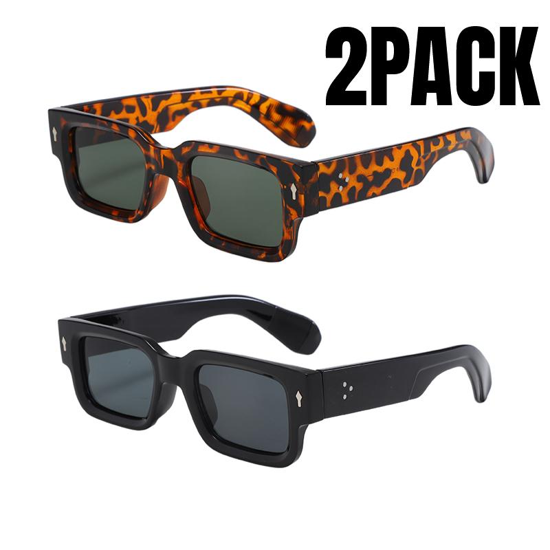 2PACK Square Mens Women Sunglasses European and American Fashion Small Frame Vintage Ins-style Sun Glasses Travelling Driving
